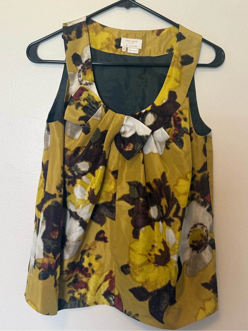 Kate Spade floral sleeveless top in mustard yellow 100% silk